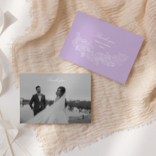 Romantic Purple Crest Photo Wedding Thank You Card