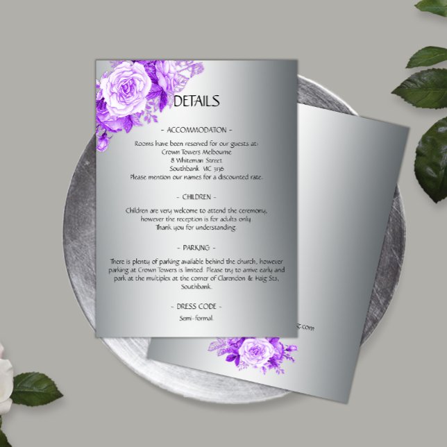 Romantic Purple Elegance Roses Silver Wedding  Enclosure Card (Creator Uploaded)
