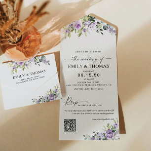 Romantic Purple Floral All in One Wedding Invite