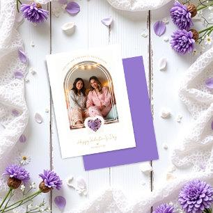 Romantic Purple Floral Heart Arch Galentines Photo Card