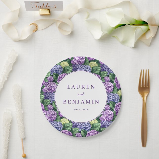 Romantic Purple Floral Hydrangea Paper Plate (Wedding)