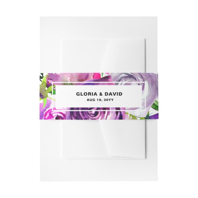 Romantic Purple Floral Invitation Belly Band (Front Example)