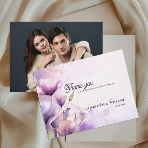Romantic Purple Floral Photo Wedding Thank You Postcard