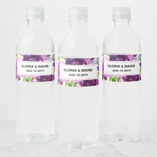 Romantic Purple Floral  Water Bottle Label