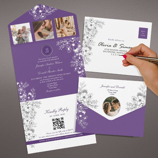 Romantic Purple Floral Wedding All In One Invitation (Creator Uploaded)