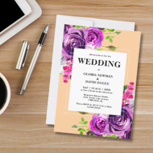 Romantic Purple Floral Wedding Invitation
