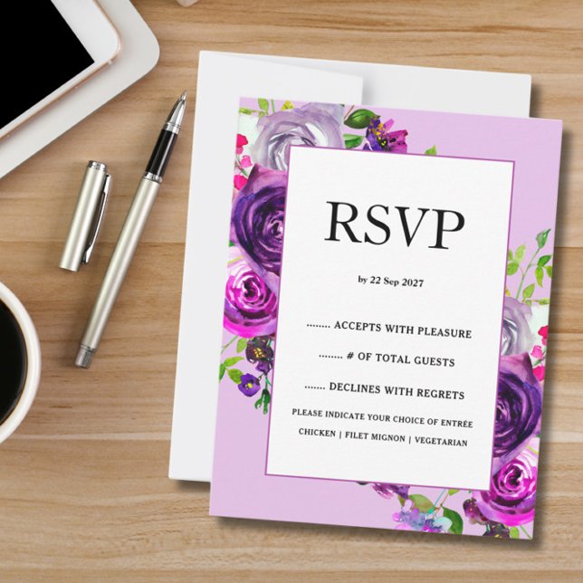 Romantic Purple Floral Wedding RSVP Card (Creator Uploaded)