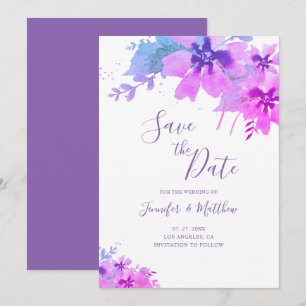 Romantic Purple Floral Wedding Save the Date Card
