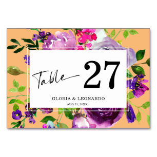 Romantic Purple Floral Wedding  Table Number