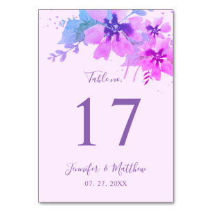Romantic Purple Floral Wedding Table Number