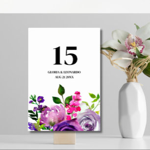 Romantic Purple Floral Wedding Table Number