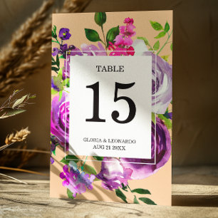 Romantic Purple Floral Wedding  Table Number
