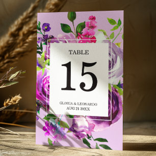 Romantic Purple Floral Wedding  Table Number