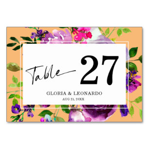 Romantic Purple Floral Wedding  Table Number