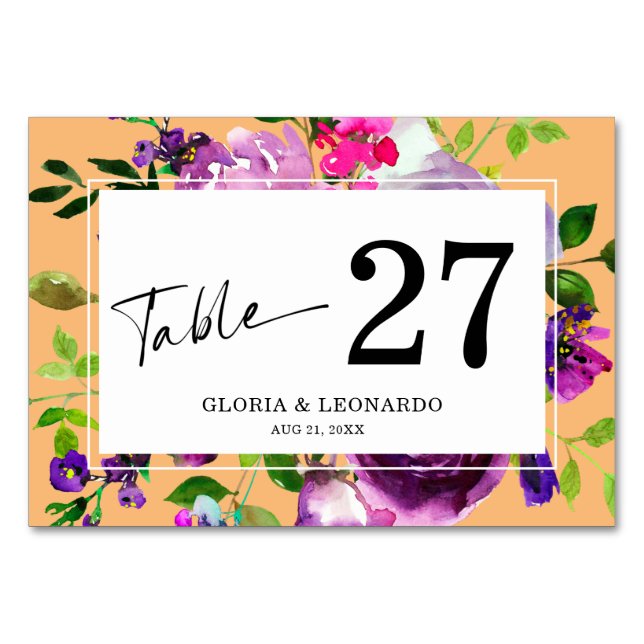 Romantic Purple Floral Wedding  Table Number (Front)