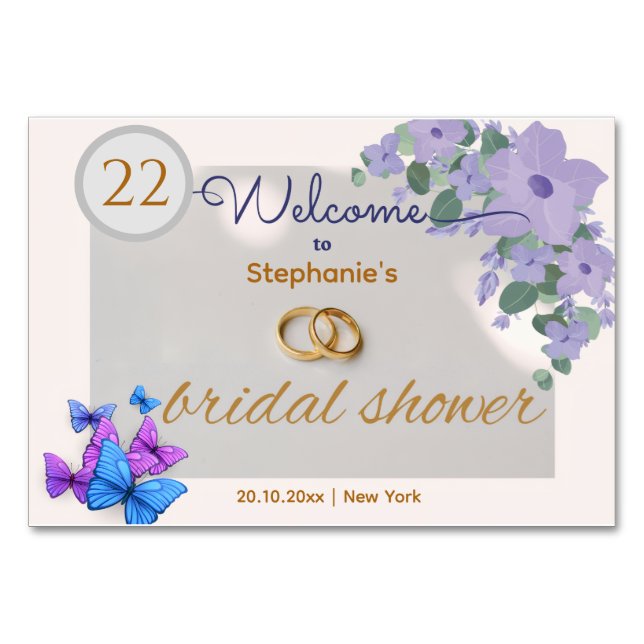 romantic purple floral  welcome table number  (Front)