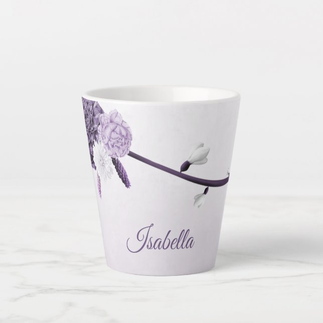 romantic purple flowers botanical  latte mug (Front)