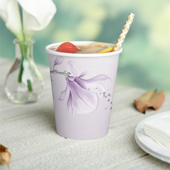 romantic purple flowers botanical  paper cups (Insitu)