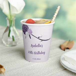 romantic purple flowers botanical  paper cups