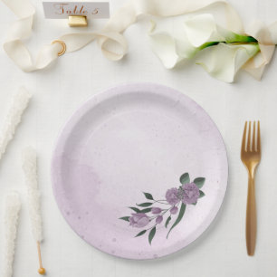 romantic purple flowers botanical  paper plate