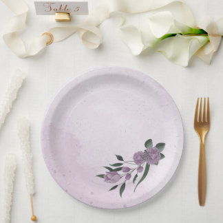 romantic purple flowers botanical paper plate