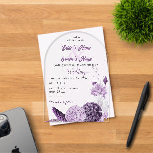 romantic purple flowers botanical wedding acrylic invitations
