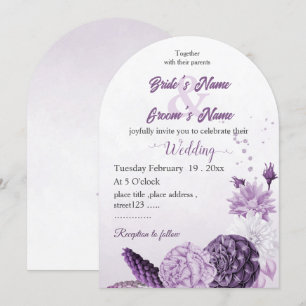 romantic purple flowers botanical wedding invitation