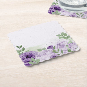 romantic purple flowers green leaves botanical  paper coaster