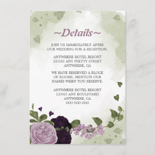 romantic purple flowers greenery details enclosure card