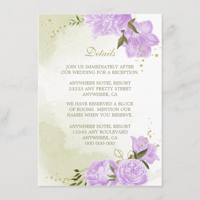 romantic purple flowers greenery details enclosure card (Front)