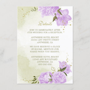 romantic purple flowers greenery details enclosure card