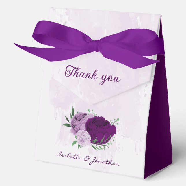 Romantic purple flowers greenery favour box (Front)