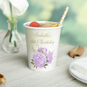 romantic purple flowers greenery paper cups