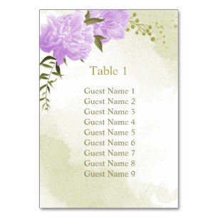 Romantic purple flowers greenery seating chart table number