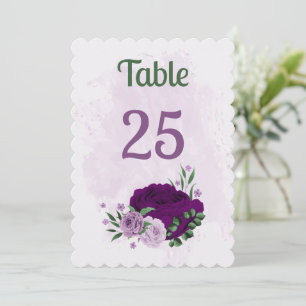 Romantic purple flowers greenery table number card