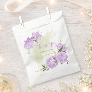 Romantic purple flowers greenery wedding favour bags
