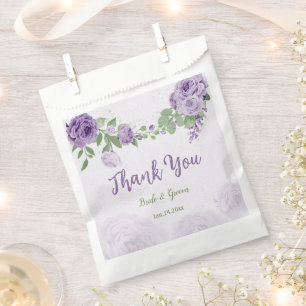 romantic purple flowers greenery wedding favour bags