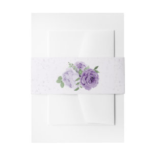 romantic purple flowers greenery wedding invitation belly band