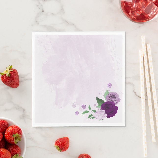 Romantic purple flowers greenery wedding napkin (Insitu)