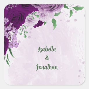 Romantic purple flowers greenery wedding square sticker