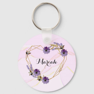 Romantic purple flowers key ring