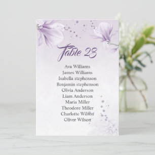 romantic purple flowers seating chart card
