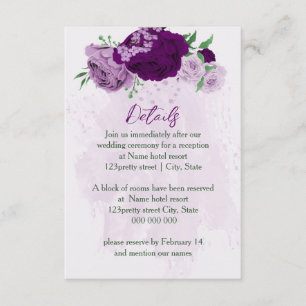 Romantic purple flowers wedding details enclosure card
