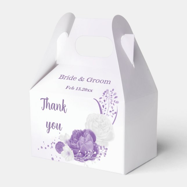 Romantic purple flowers wedding favour box (Front Side)
