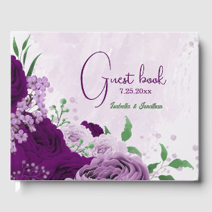 Romantic purple flowers wedding guest book