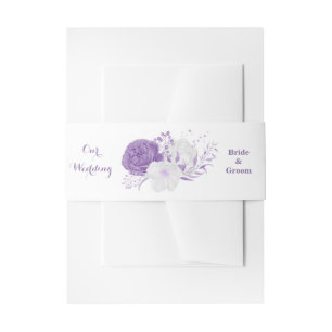 Romantic purple flowers wedding invitation belly band
