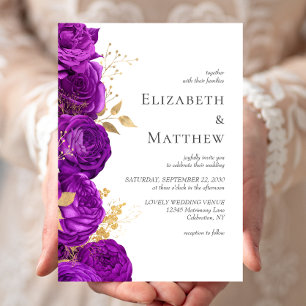 Romantic Purple Gold Floral Wedding Invitation