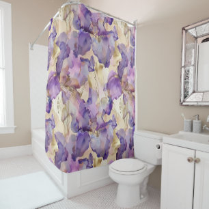 Romantic Purple Gold Iris Floral Bridal Shower Curtain