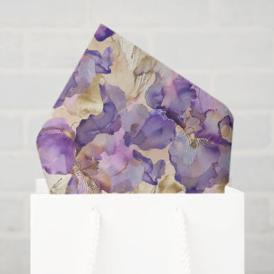 Romantic Purple Gold Iris Floral Wedding Tissue Paper