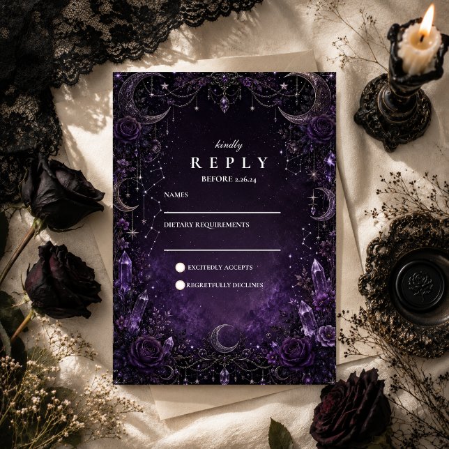 Romantic Purple Goth Wedding RSVP Card (Creator Uploaded)